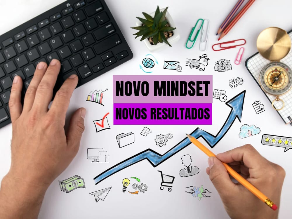 pessoa escrevendo em um painel novo mindset = novos resultados.