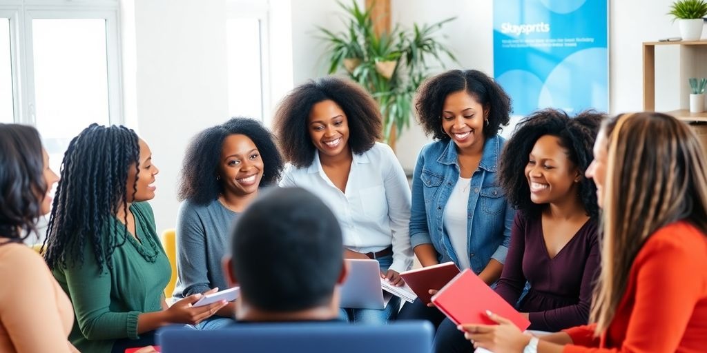 grupo de mulheres empreendedoras de sucesso discutindo um ambiente colaborativo