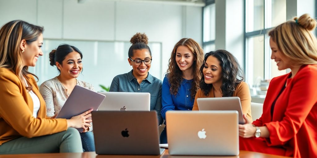 Grupo de mulheres empreendedoras em uma masterclass.