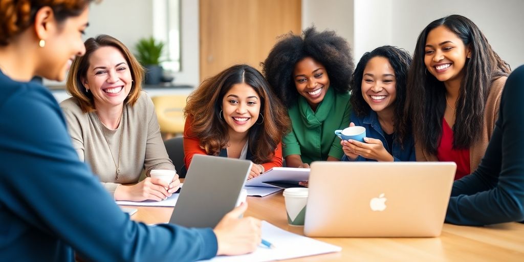 Grupo de mulheres empreendedoras em uma masterclass.