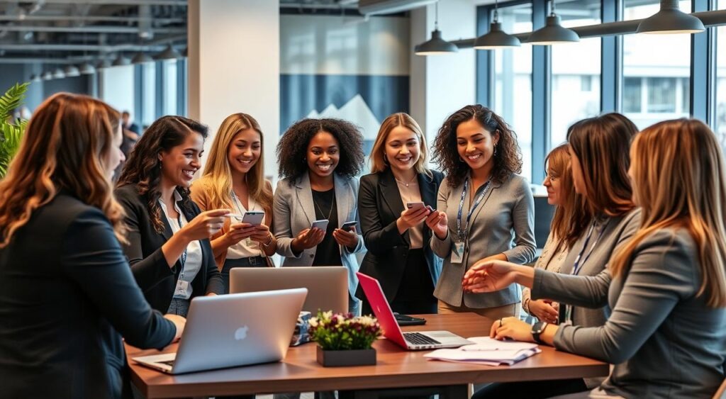 grupo de mulheres fazendo networking